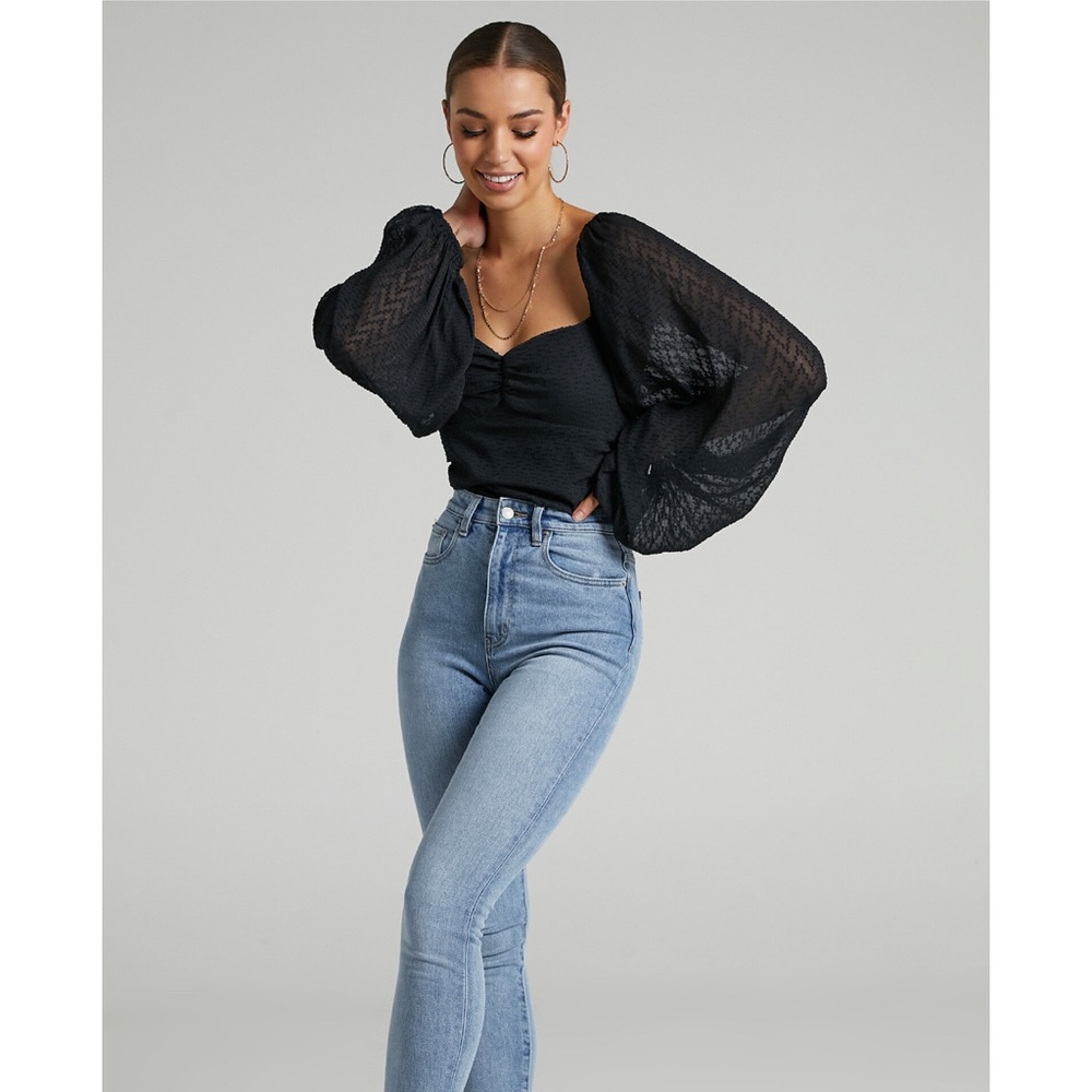 Textured Balloon Sleeve Bodysuit